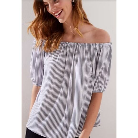 LOFT Zig Zag Striped Off The Shoulder Top White Black Womens XSP XS Petite - Picture 6 of 6